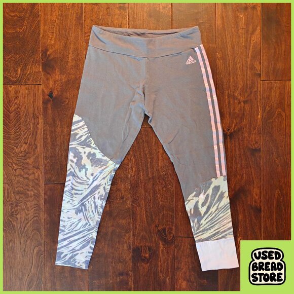 Adidas x Zoe Saldana Zebra Leggings Womens Medium Gray Pink Green Workout Gym - Picture 1 of 5